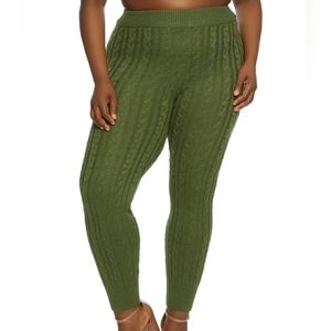 Olive green cable knit leggings